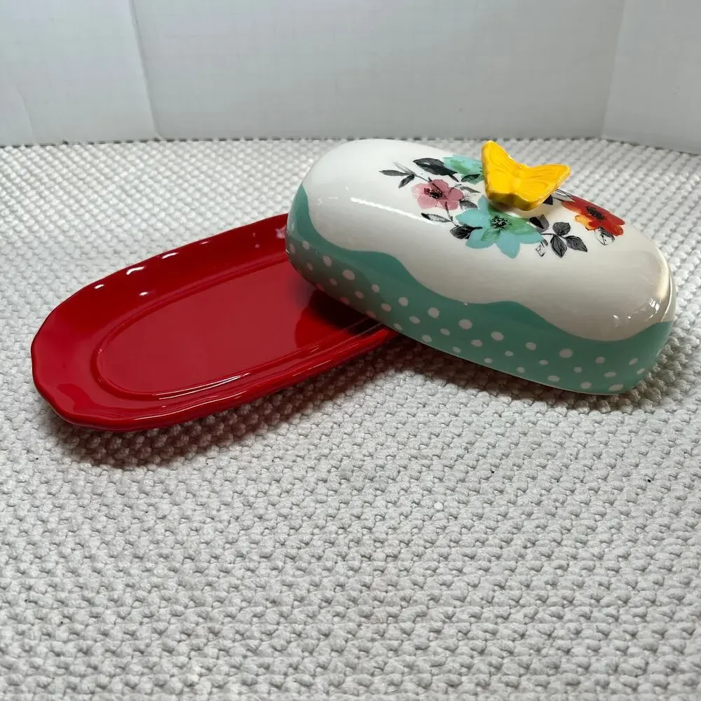 The Pioneer Woman Flea Market Floral Butter Dish Butterfly Yellow Butterfly